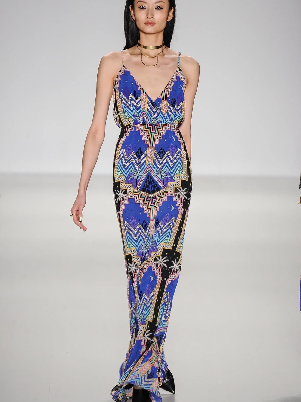 Mara Hoffman Geometric Palm Tree Maxi Dress Blue Multicolor Size 2